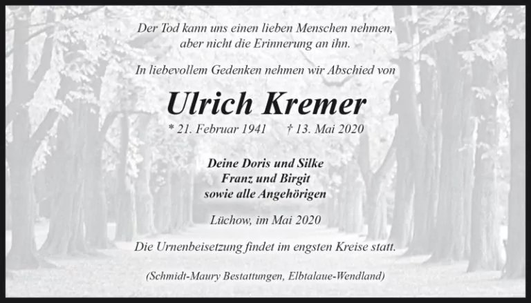 Traueranzeige Ulrich Kremer